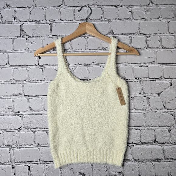 Skims Cozy Knit Soft Scoop Neck Cropped Tank Top Bone White New Size S/M - Picture 1 of 11